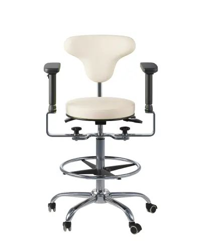 ERGODENS 01 židle lékařská, područky, kříž chrom, opěrný kruh na nohy, ekologická kůže smetanová